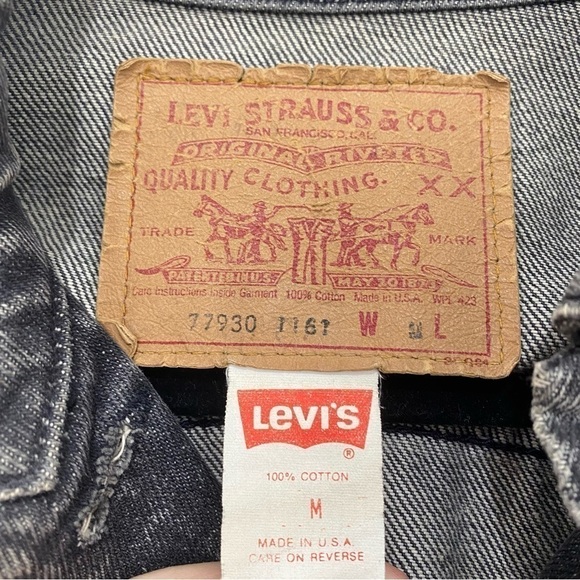 Levis Medium Trucker Jacket Denim Cotton Button Black Stonewash Retro Oversized - Picture 16 of 16